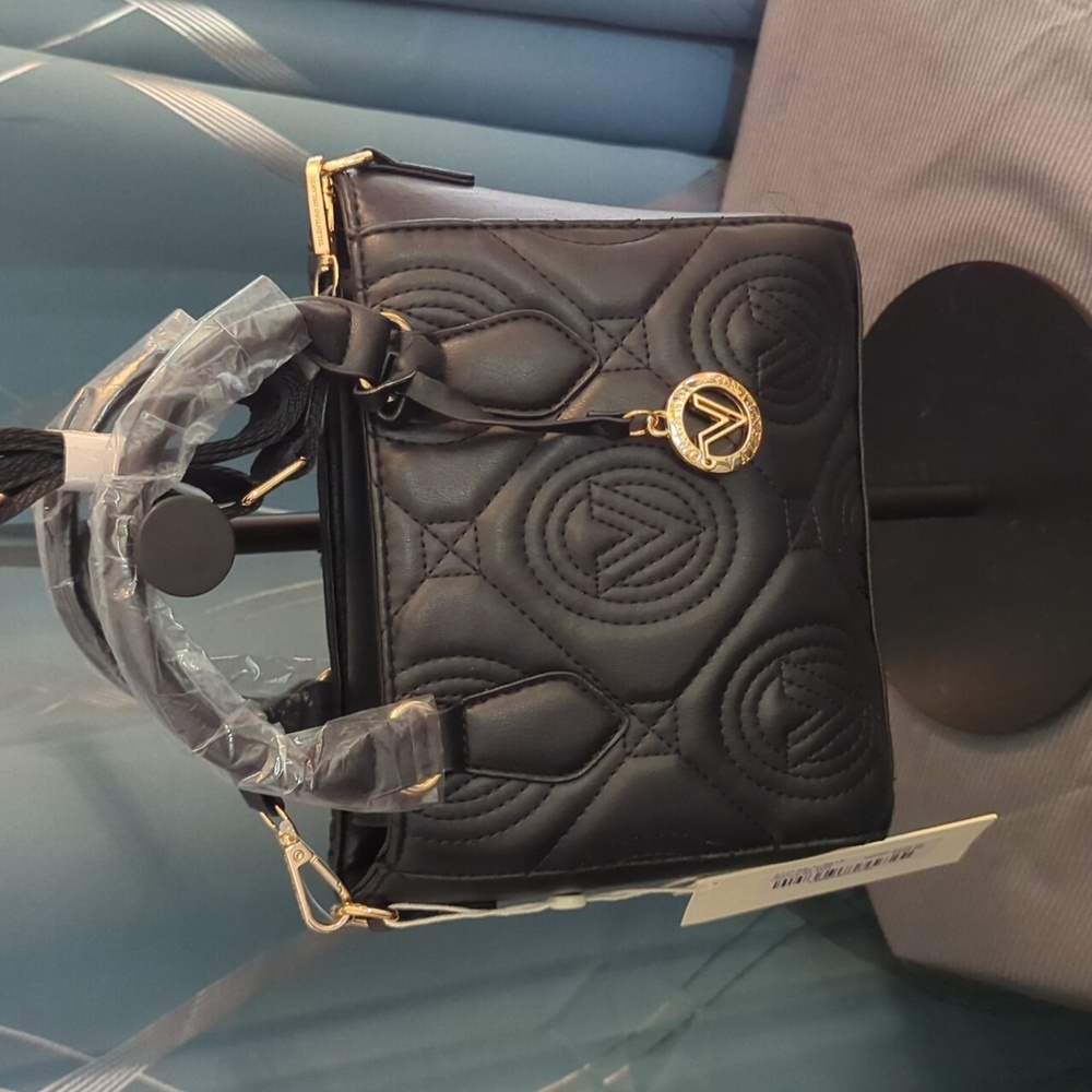 Valentino Orlandi Black Quilted Mini Bag with Gold Accent